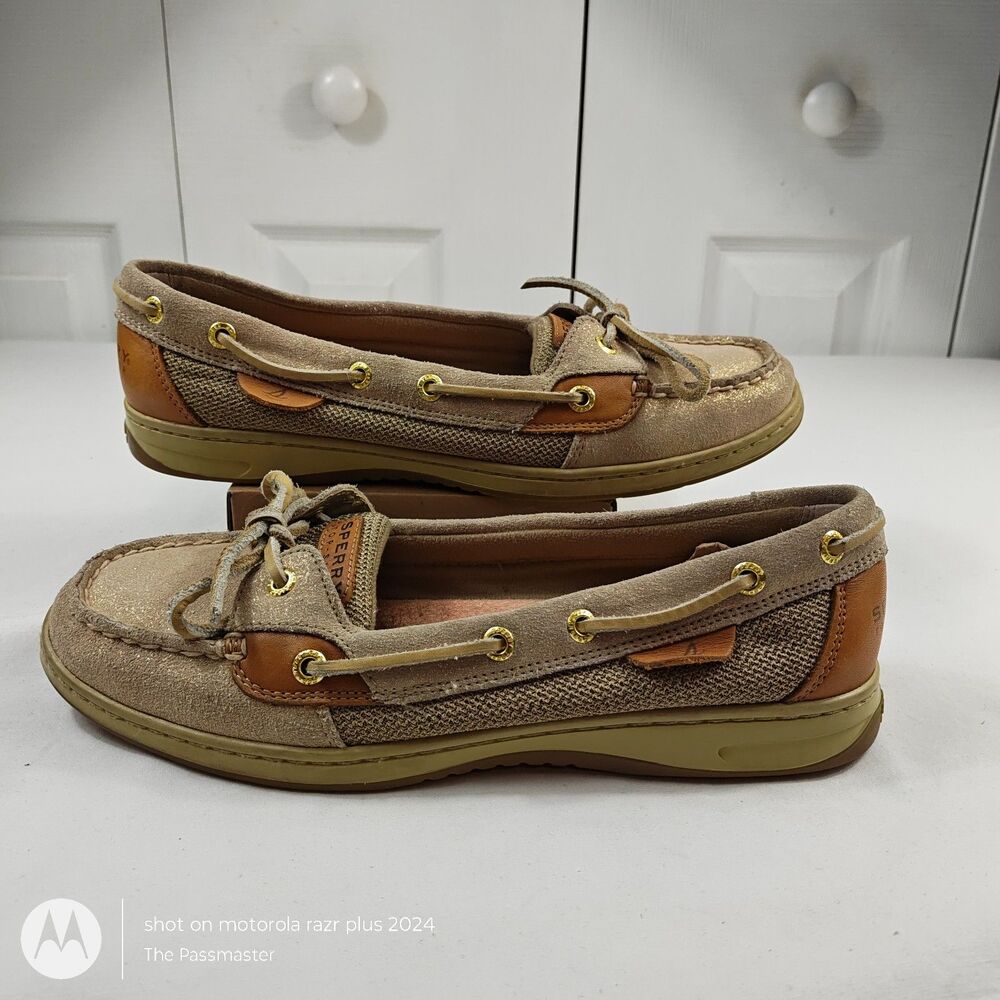 Women's SPERRY Angelfish Cheetah Glittery Gold Slip-On Boat Shoes US Size 10 - Picture 4 of 8